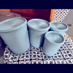 Vintage Tupperware Set Of 4 Blue Nesting Servalier Canisters Kitchen Storage